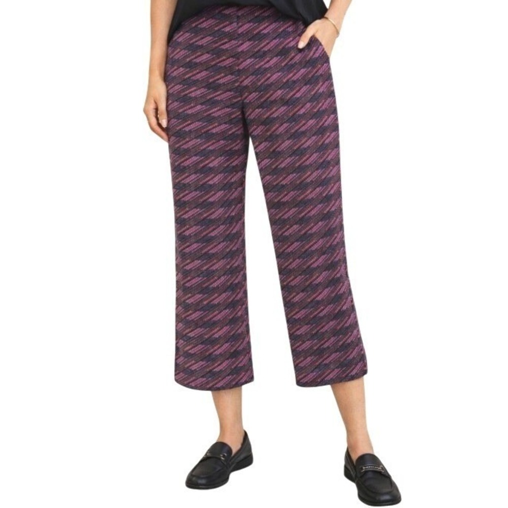 DOLAN Left Coast Beth Black Pink Damask Stretch Crop Knit Flare Retro 60s Pants